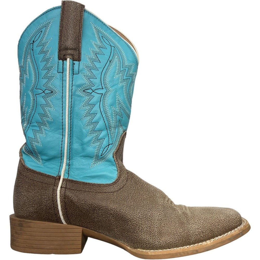 Ariat Youth 4 Crossfire Square Toe Western Cowboy Boots Brown Teal Blue